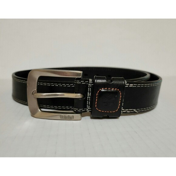 Timberland Men's Genuine Leather Belt Size 36 Black Contrast Stitches 1504-001 - Picture 3 of 7